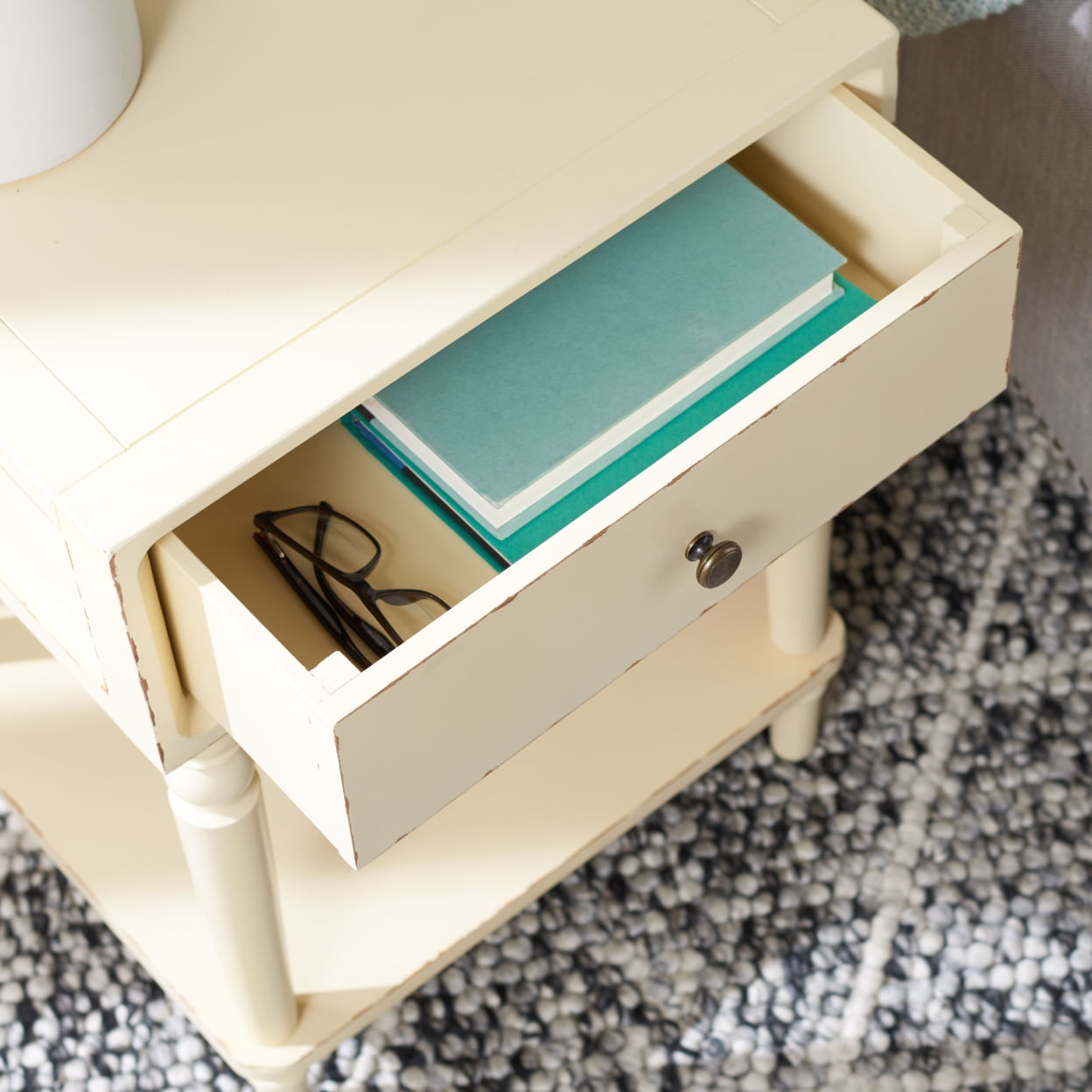 Vanilla White Poplar Wood End Table with Storage
