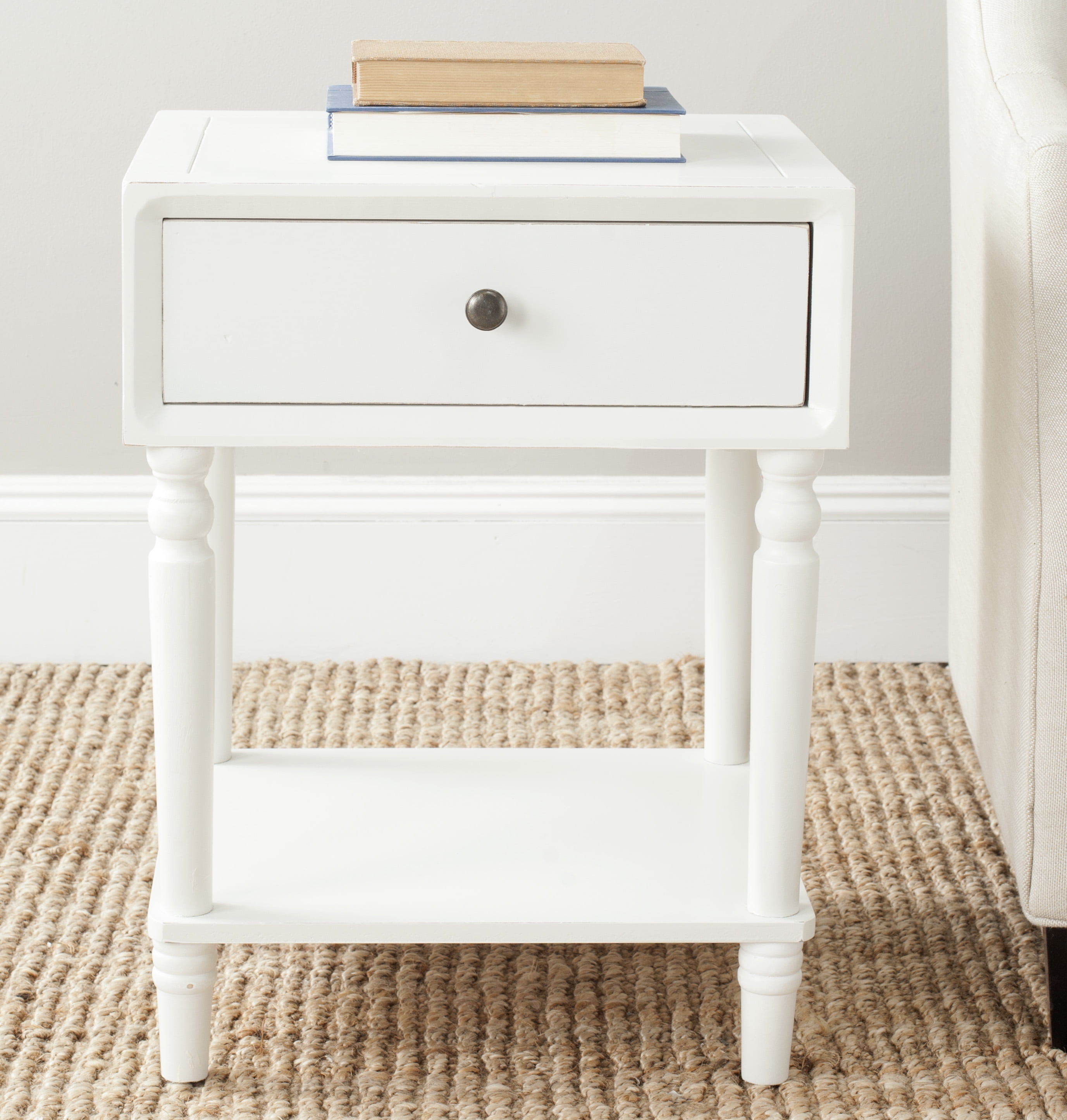 Transitional Shady White Poplar Nightstand with Storage Drawer