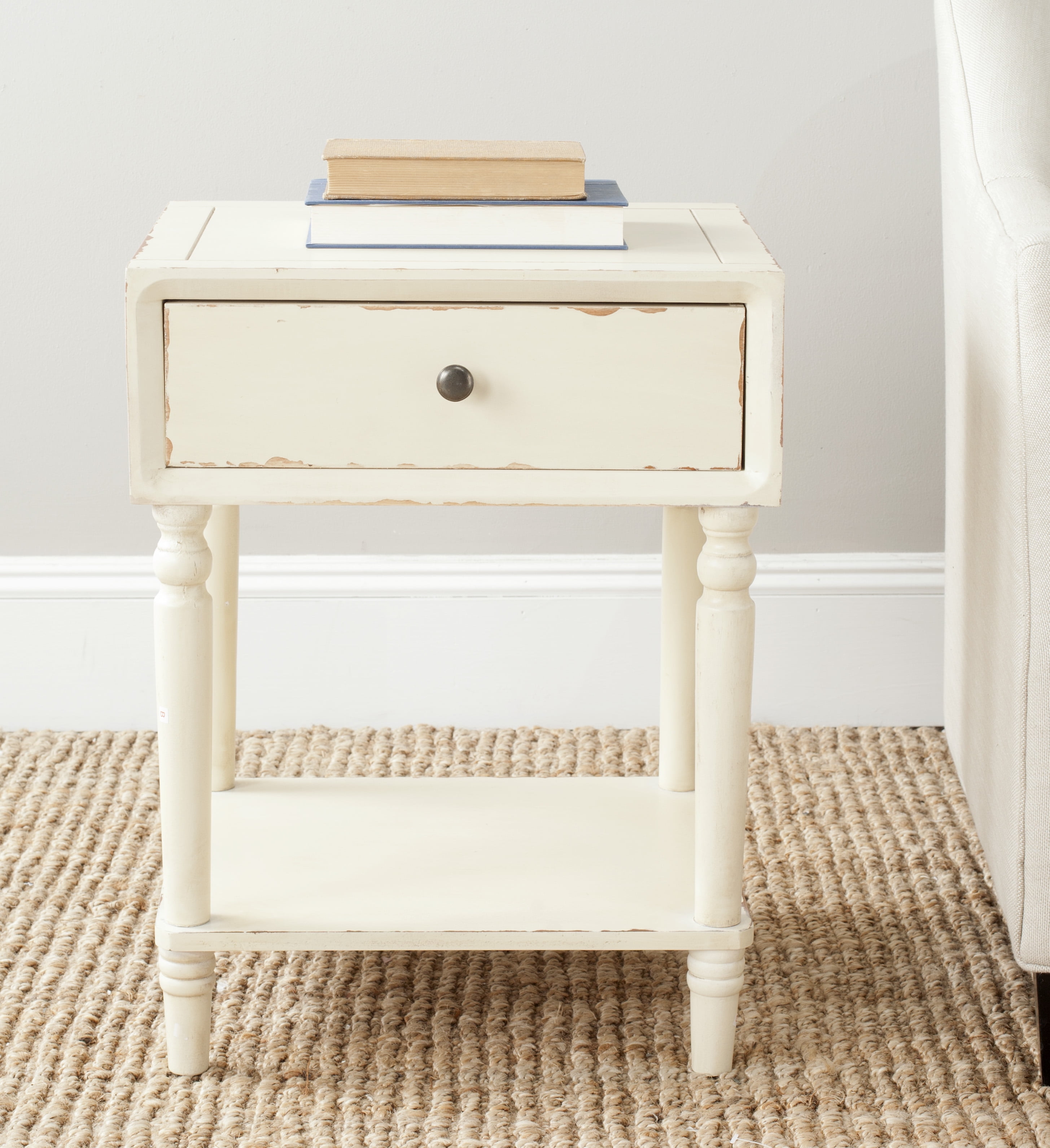 SAFAVIEH Siobhan Solid Rustic Nightstand with Storage Drawer, Vintage Cream