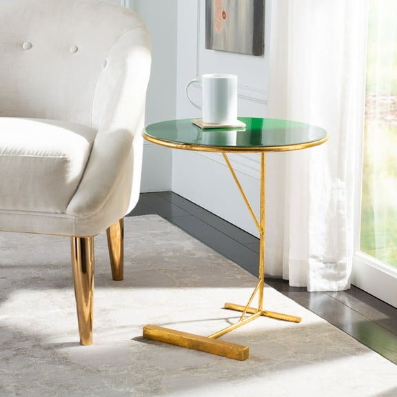 SAFAVIEH Sionne Modern Solid Round Corner Table, Hunter Green/Gold