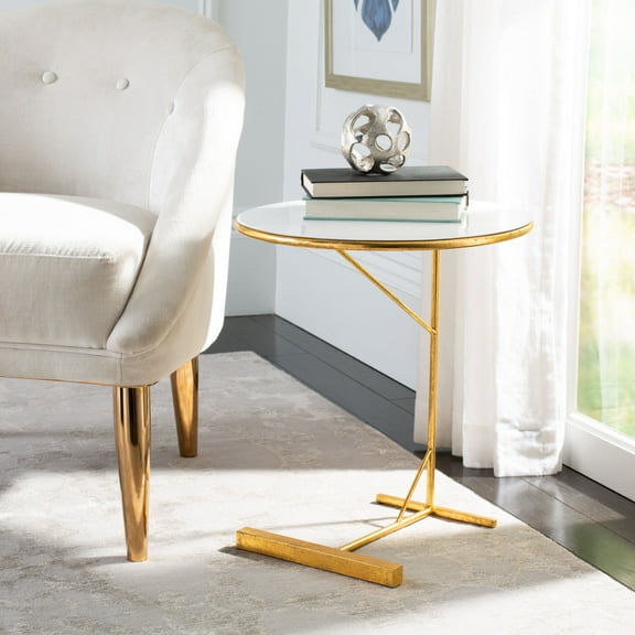 SAFAVIEH Sionne Modern Solid Round Corner Table, White/Gold