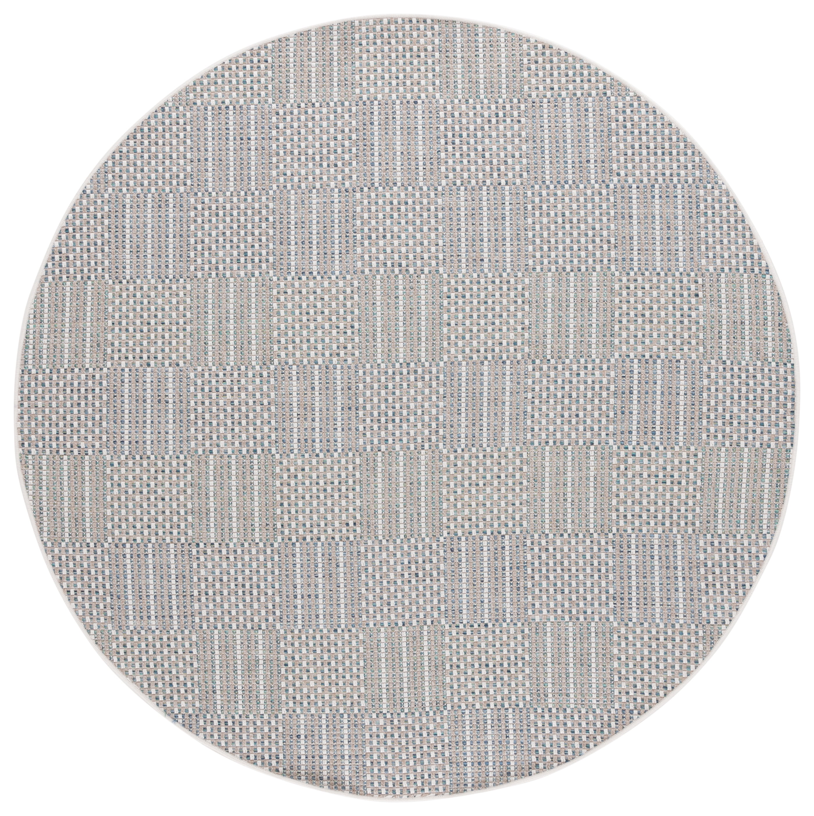 SAFAVIEH Sisal All-Weather Austen Geometric Indoor/Outdoor Area Rug, Aqua/Beige Ivory, 6'7" x 6'7" Round