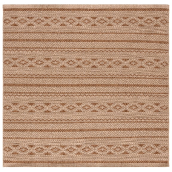 SAFAVIEH Sisal All-Weather Ksenija Geometric Indoor/Outdoor Area Rug, Natural/Brown, 6'7" x 6'7" Square