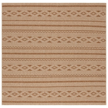 SAFAVIEH Sisal All-Weather Ksenija Geometric Indoor/Outdoor Area Rug, Natural/Brown, 6'7" x 6'7" Square