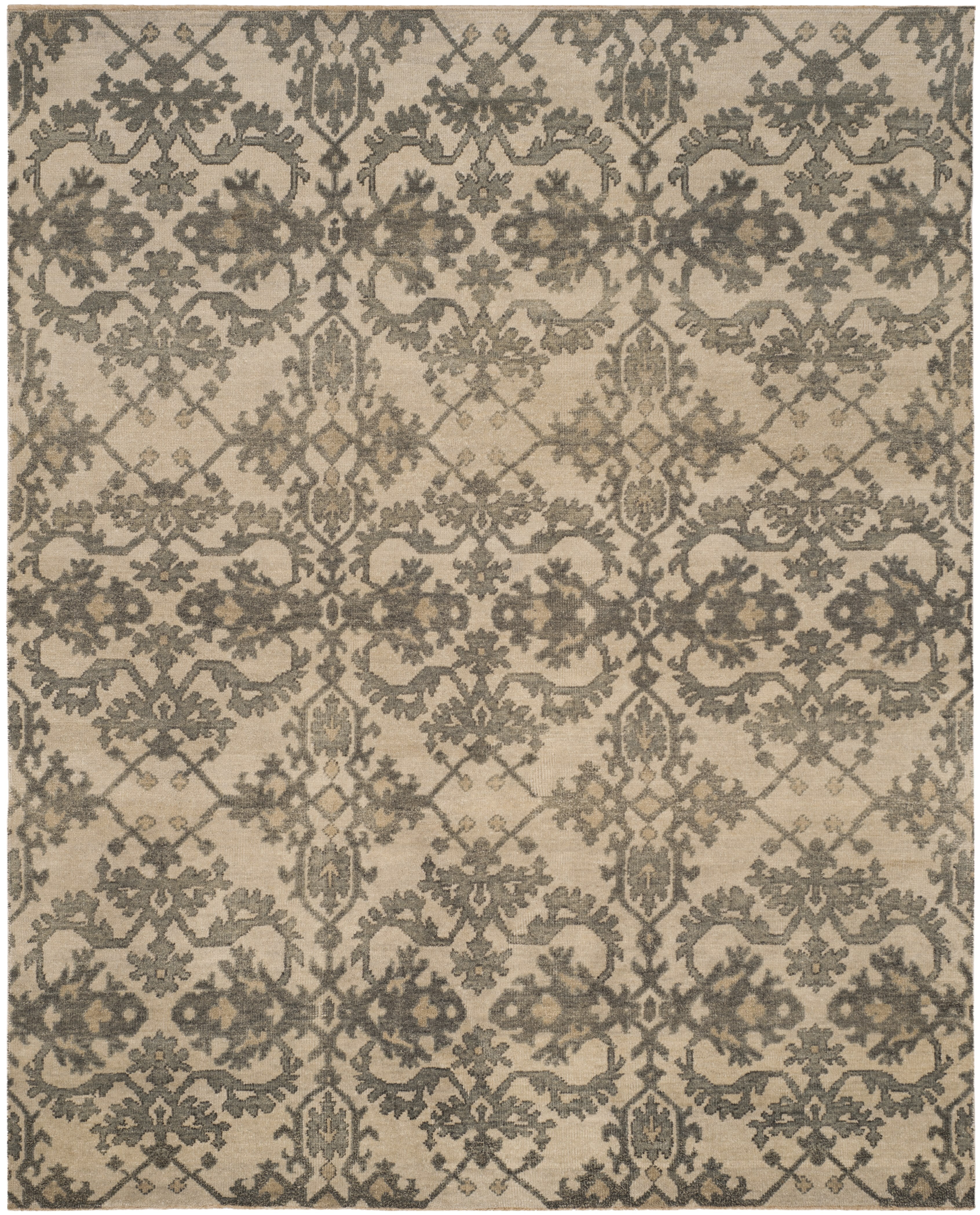 Ivory and Gray Hand-Knotted Wool 6' x 9' Area Rug