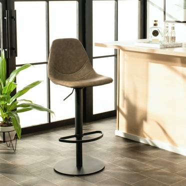 SAFAVIEH Sky Rustic Leather Adjustable Gaslift Swivel Barstool, Olive