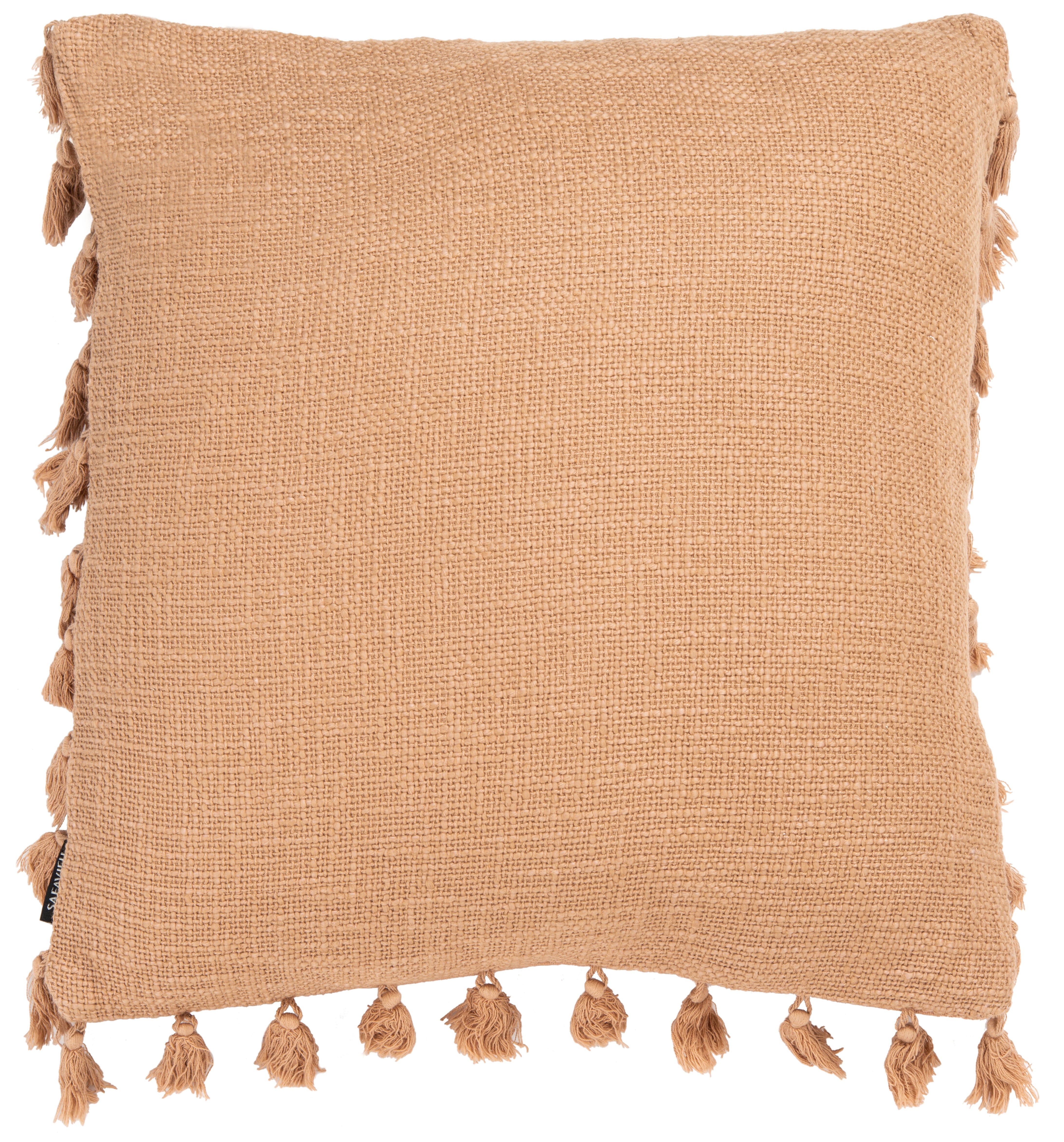 Skyla Nude Cotton Tassel Boho-Chic Throw Pillow