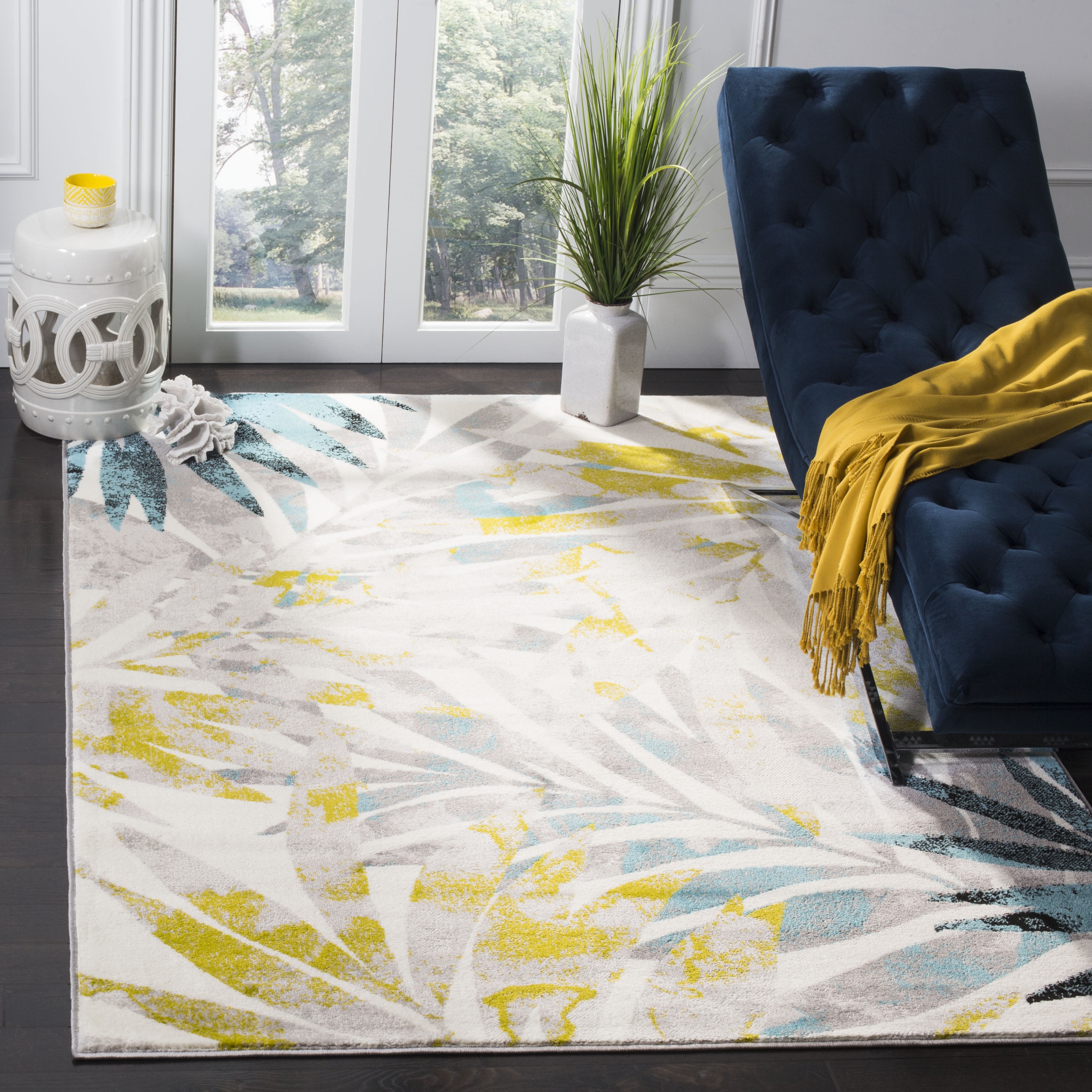 Skyler Gray and Green Floral Synthetic Area Rug