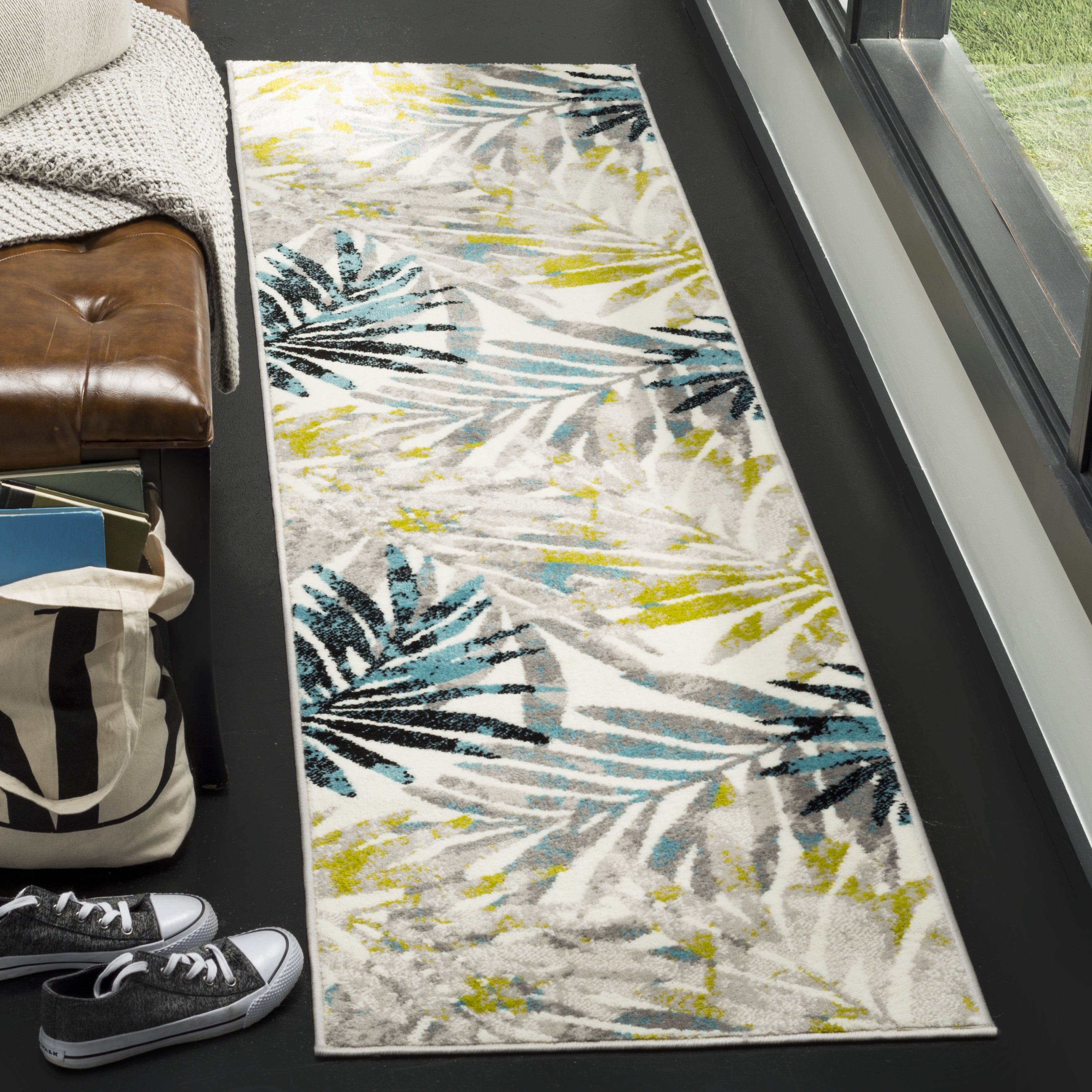 SAFAVIEH Skyler Bosworth Floral Runner Rug, Grey/Green, 2' x 8'