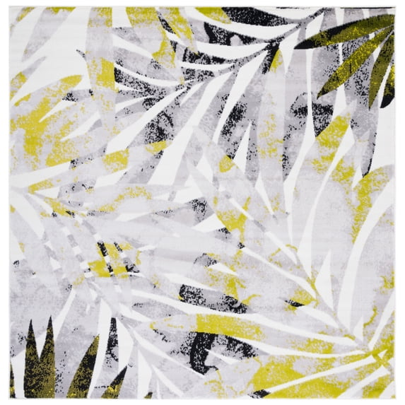 SAFAVIEH Skyler Bosworth Leaves Area Rug, Black/Green, 6'7" x 6'7" Square
