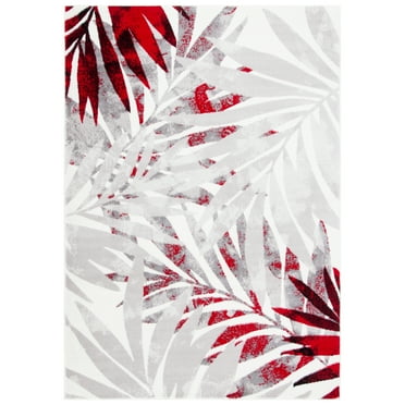 SAFAVIEH Skyler Bosworth Leaves Area Rug, Grey/Red, 5'1" x 7'6"