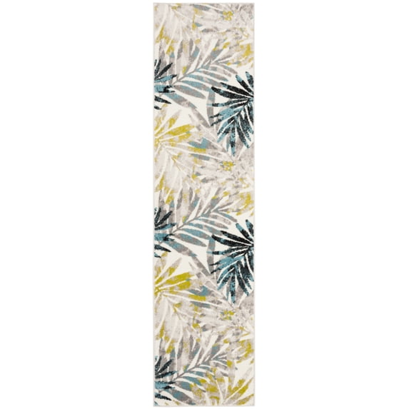 SAFAVIEH Skyler Bosworth Leaves Runner Rug, Grey/Green, 2' x 16'