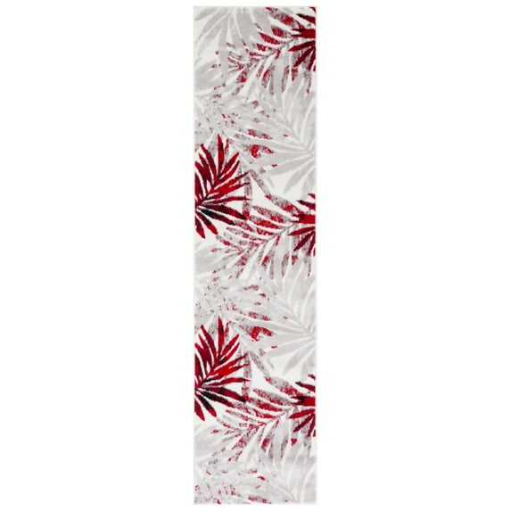 SAFAVIEH Skyler Bosworth Leaves Runner Rug, Grey/Red, 2' x 8'