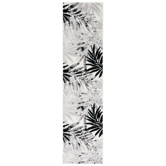 SAFAVIEH Skyler Bosworth Leaves Runner Rug, Ivory/Black, 2' x 8'