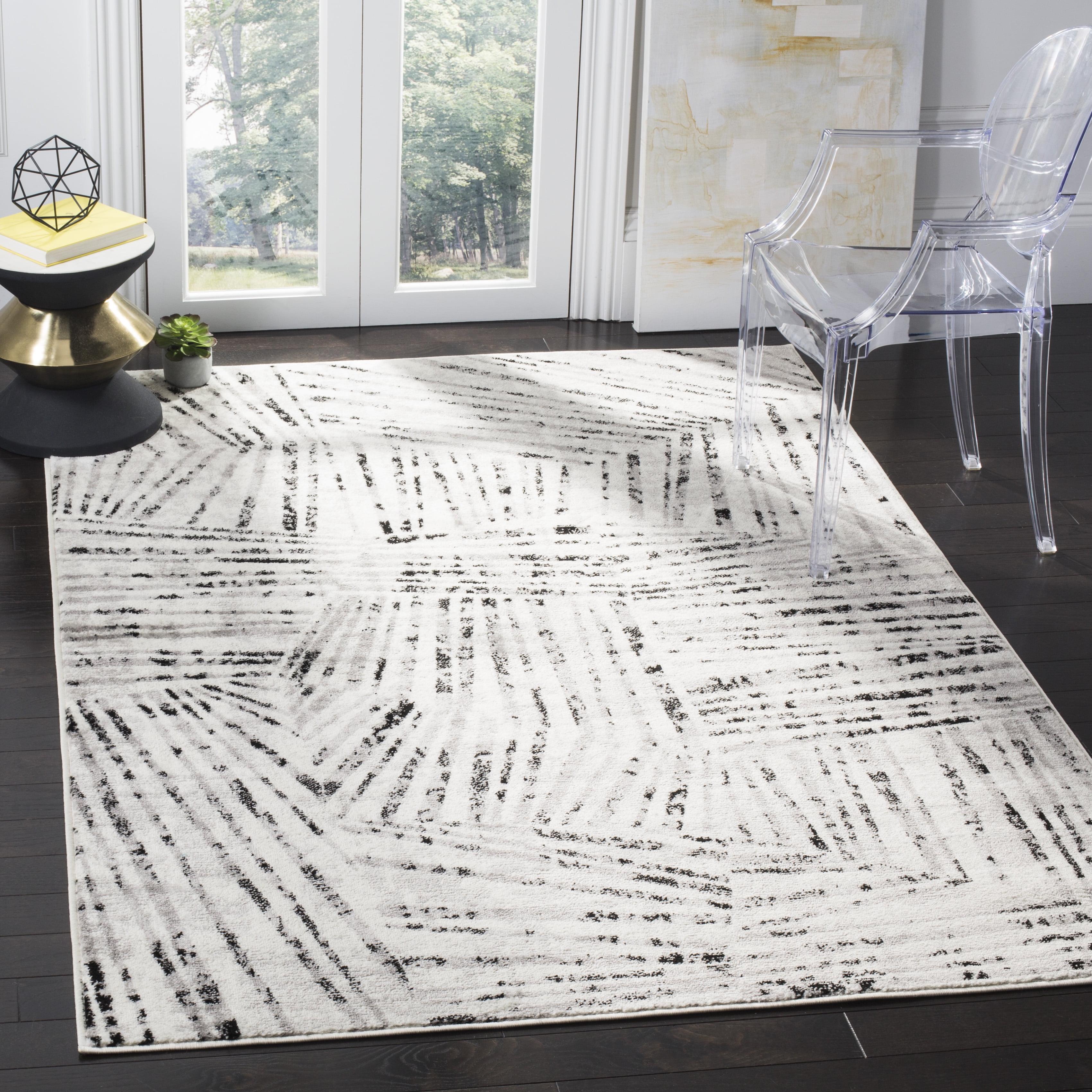 Skyler 9' x 12' Grey/Ivory Synthetic Medallion Area Rug
