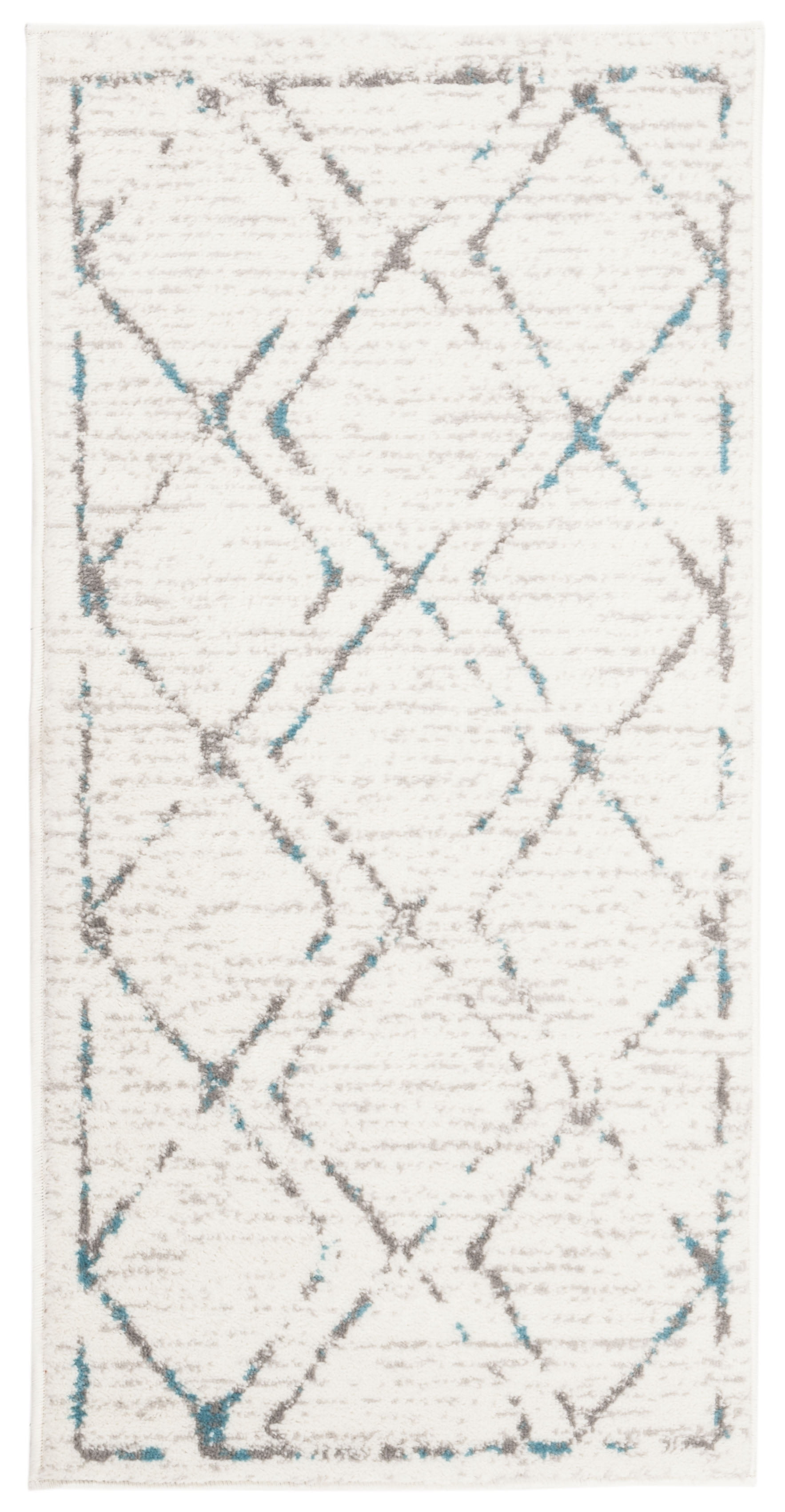 Ivory and Blue Medallion Hand-Knotted Accent Rug 24" x 5"