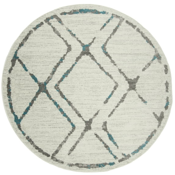 SAFAVIEH Skyler Leontyne Diamond Area Rug, Ivory/Blue, 6'7" x 6'7" Round