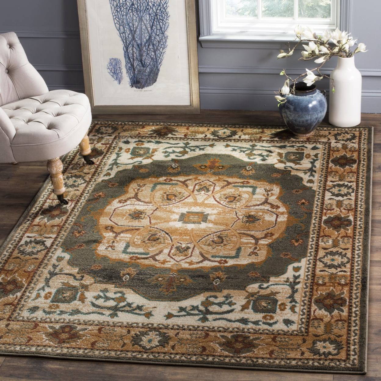 SAFAVIEH Skyler Collection SKY514F Grey Beige / Gold Rug