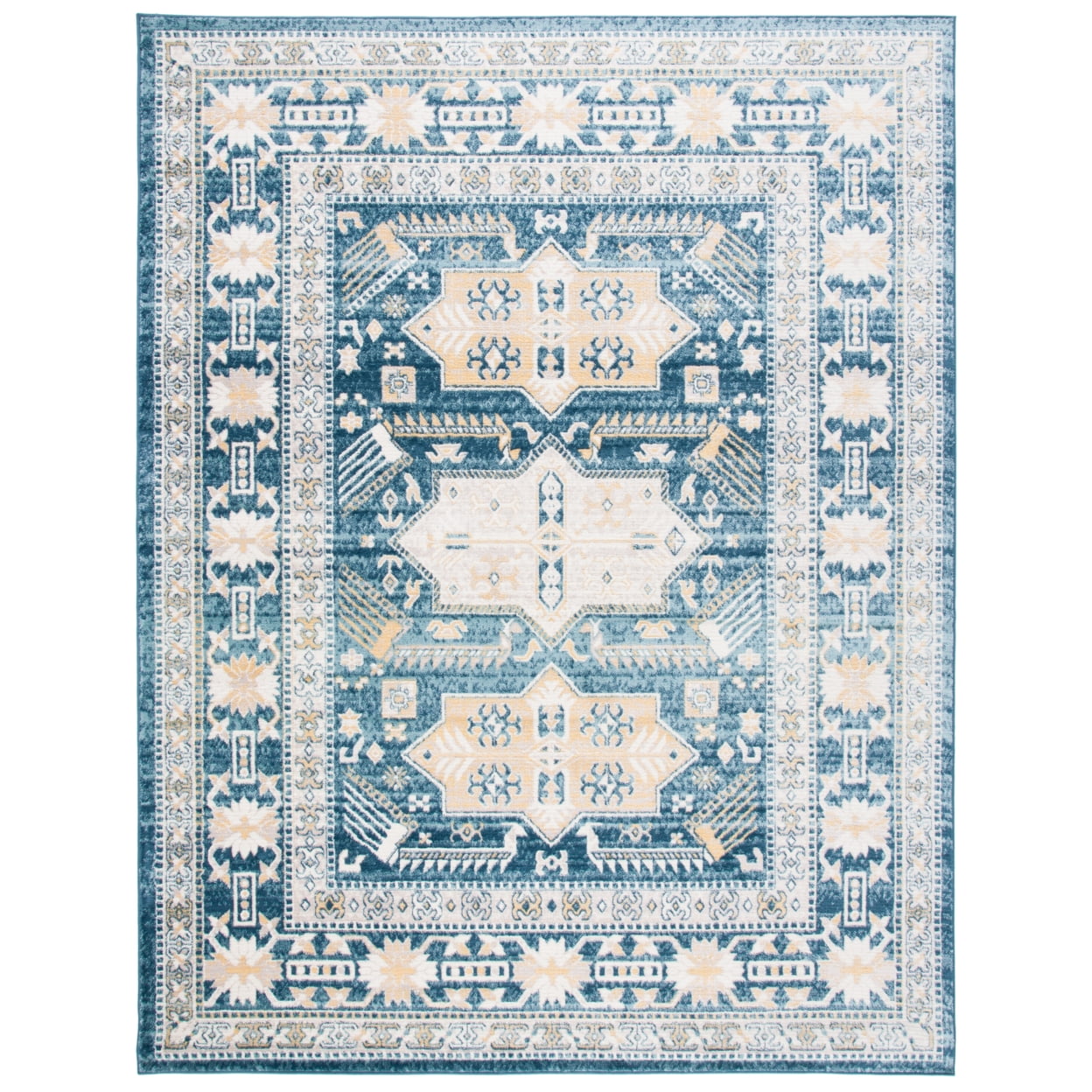 Skyler Beige and Navy Medallion Synthetic 8' x 10' Area Rug