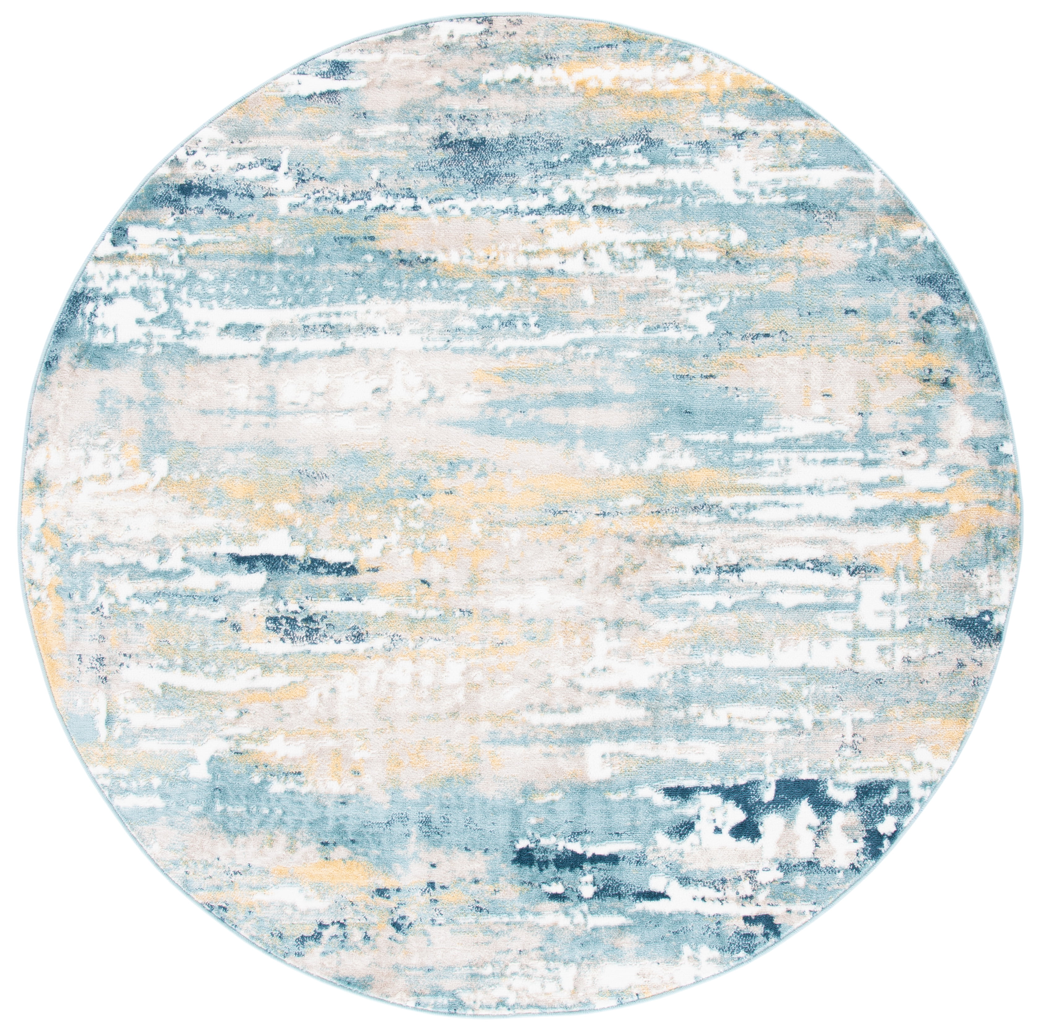 SAFAVIEH Skyler Talisha Abstract Area Rug, Teal/Gold, 8' x 8' Round