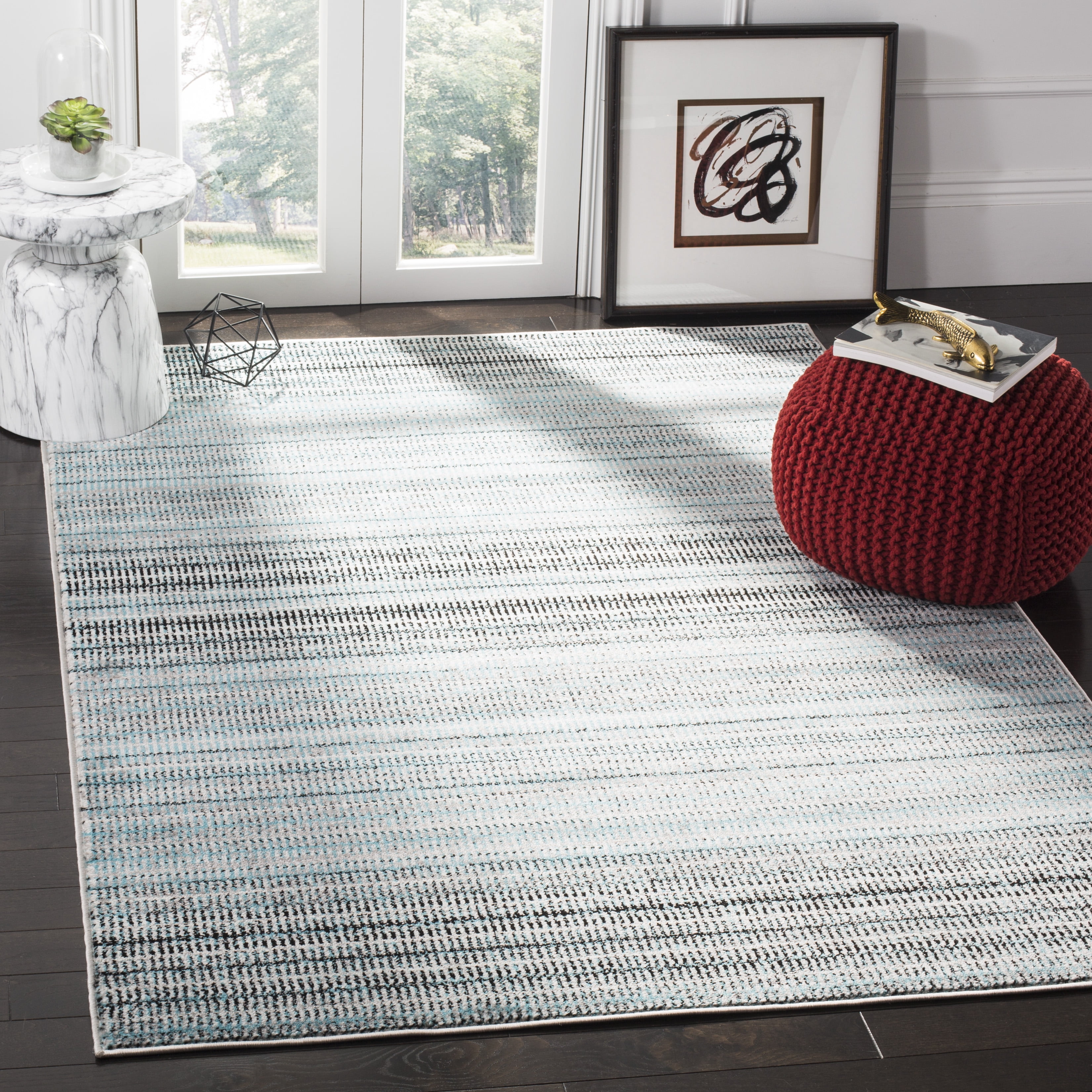 Skyler Blue and Gray Synthetic 6' x 9' Rectangular Area Rug