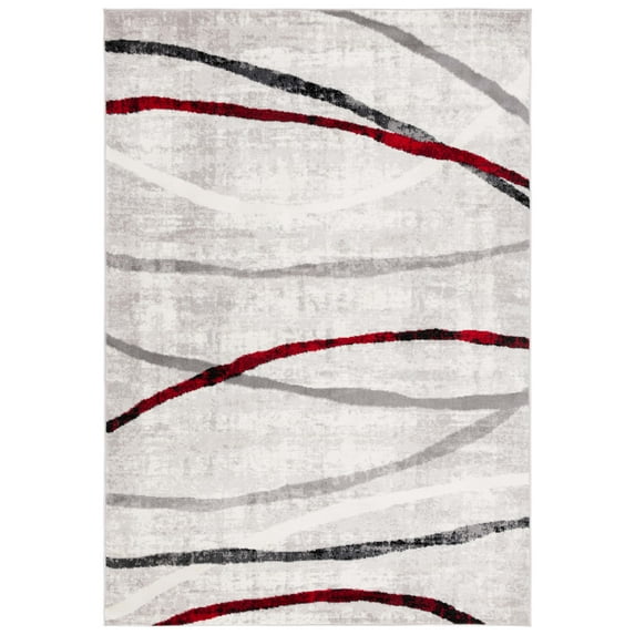 SAFAVIEH Skyler Elouise Geometric Striped Area Rug, Ivory Grey/Red, 4' x 6'