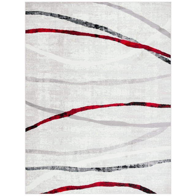 SAFAVIEH Skyler Elouise Geometric Striped Area Rug, Ivory Grey/Red, 8' x 10'