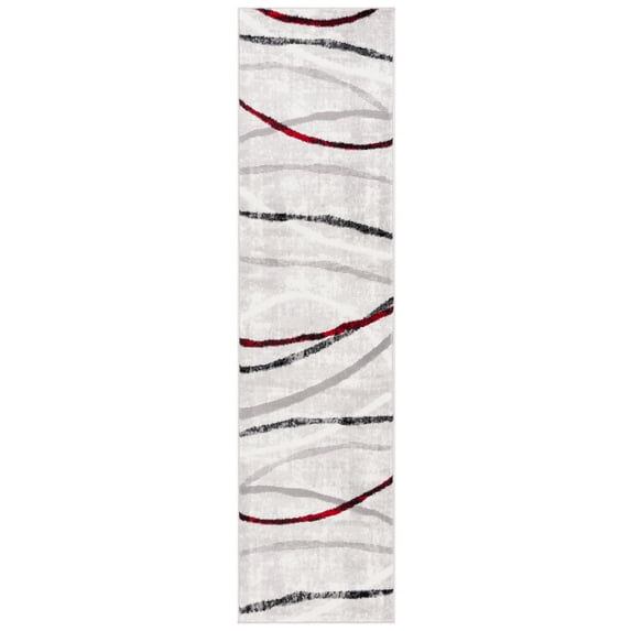 SAFAVIEH Skyler Elouise Geometric Striped Runner Rug, Ivory Grey/Red, 2' x 8'