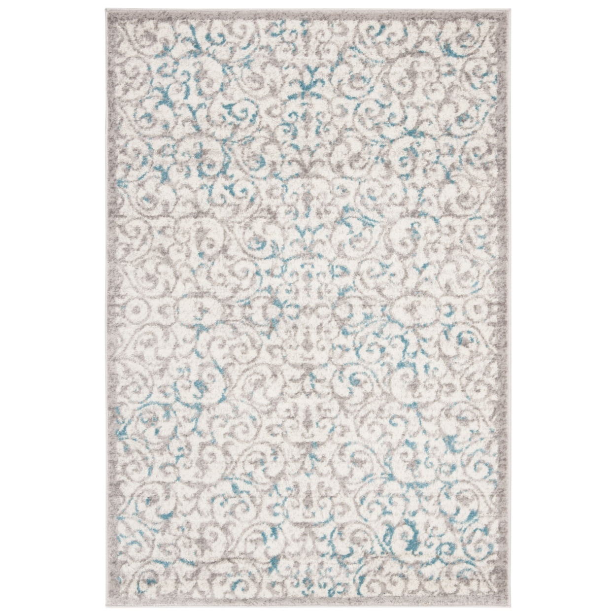 Gray Floral Synthetics 4' x 6' Easy-Care Rectangular Rug