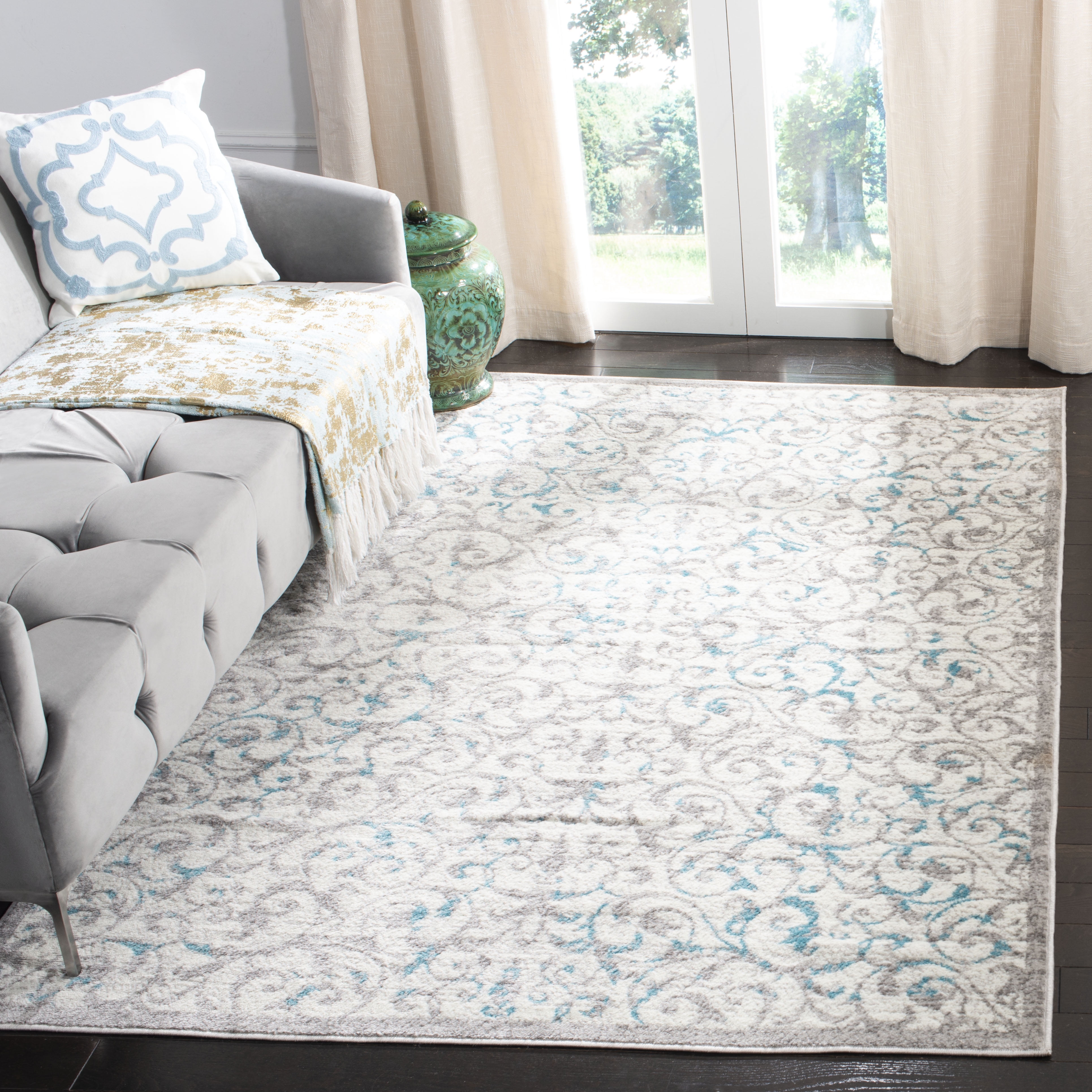 SAFAVIEH Skyler Franklin Floral Area Rug, Ivory/Blue, 9' x 12 ...