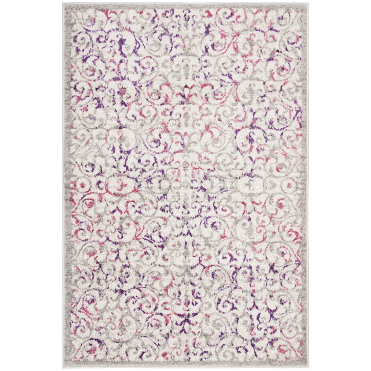 Skyler Ivory and Pink Floral Synthetic Area Rug 4' x 6'