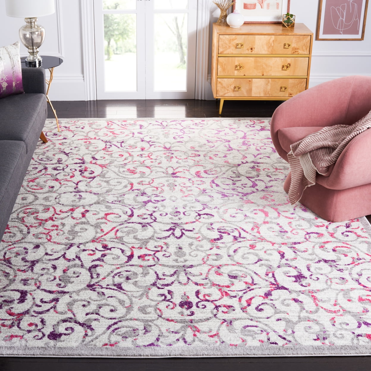 Skyler Ivory and Pink Floral Synthetic Area Rug 4' x 6'