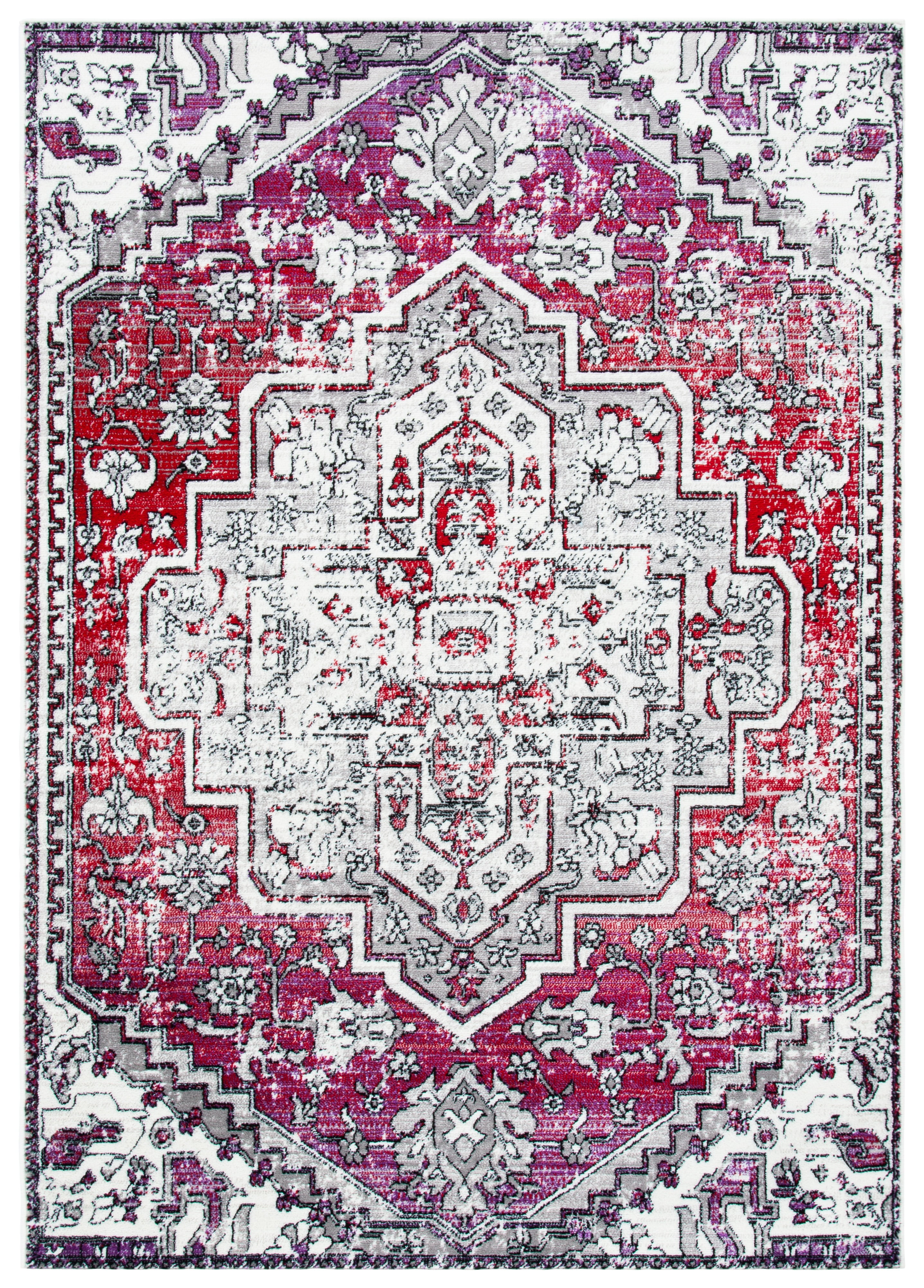 Red and Ivory Synthetic Persian Style Area Rug, 5'1" x 7'6"