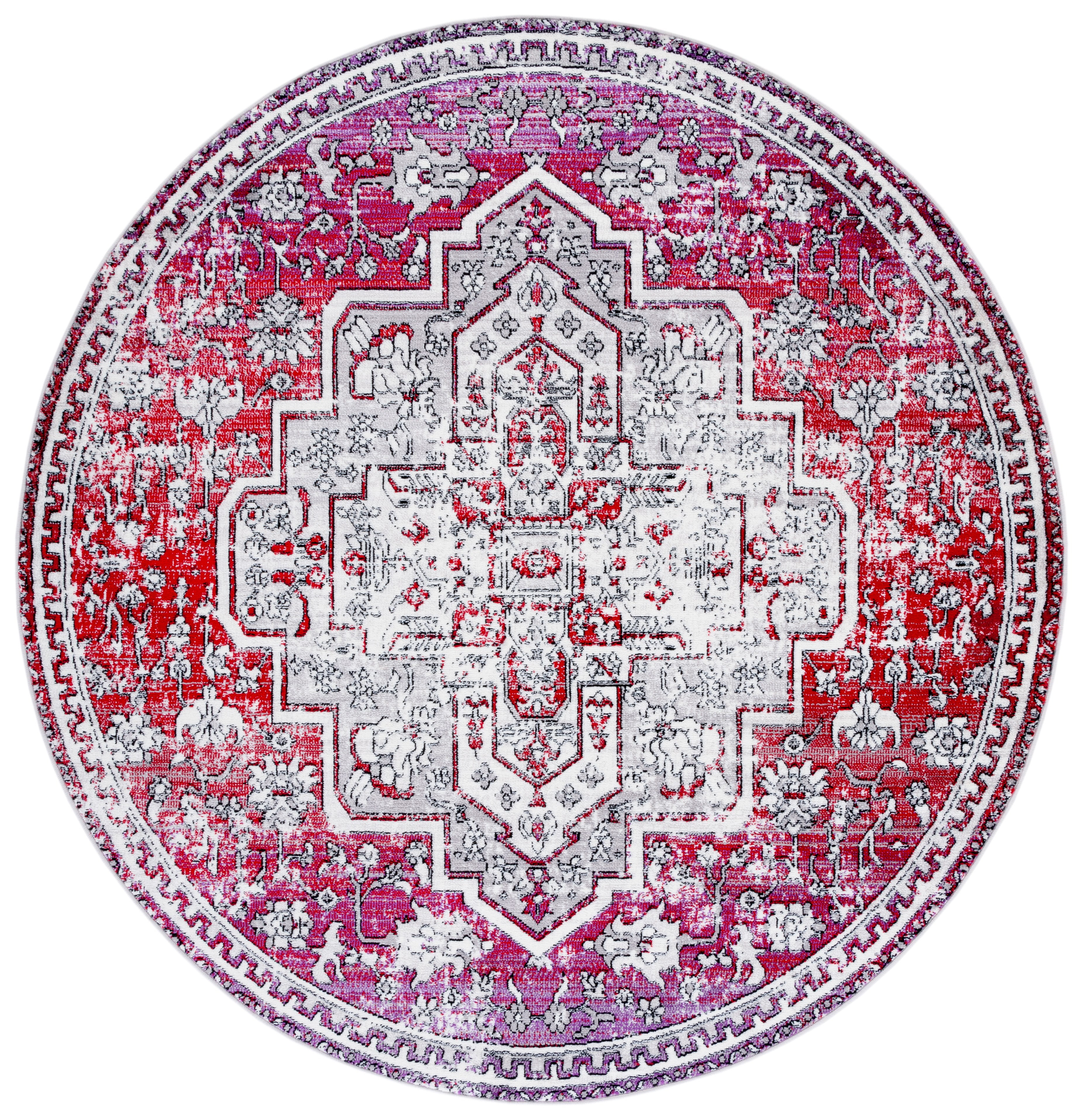 SAFAVIEH Skyler Jayce Oriental Area Rug, Red/Ivory, 6'7" x 6'7" Round