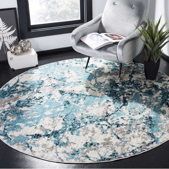 SAFAVIEH Skyler Joisse Abstract Area Rug, Blue/Ivory, 6'7" x 6'7" Round