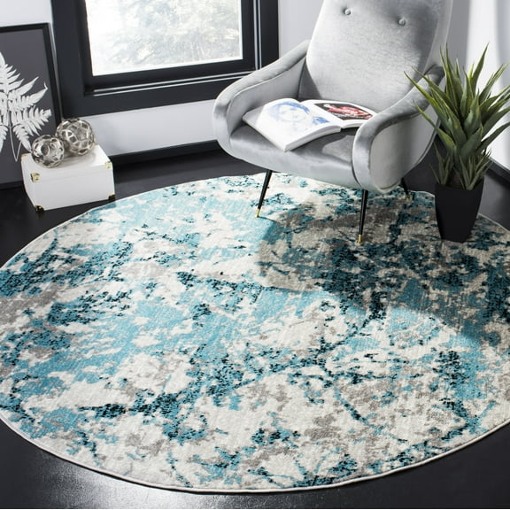 SAFAVIEH Skyler Joisse Abstract Area Rug, Blue/Ivory, 8' x 8' Round