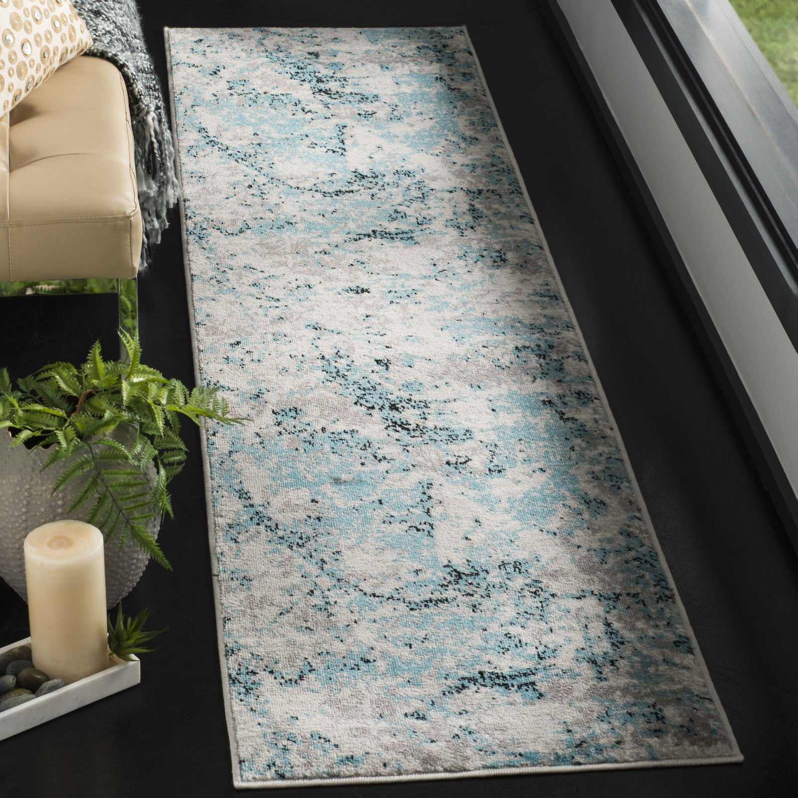 SAFAVIEH Skyler Joisse Abstract Runner Rug, Blue/Ivory, 2' x 8'