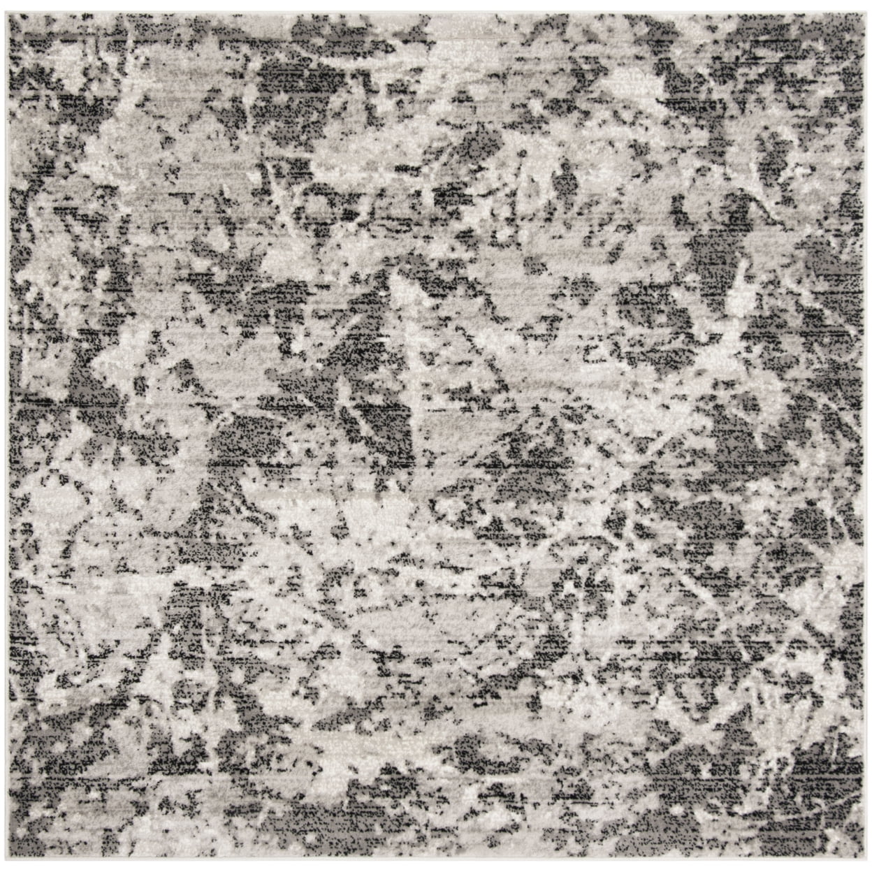 Charcoal and Ivory Square Abstract Synthetic Rug, 4' x 4'