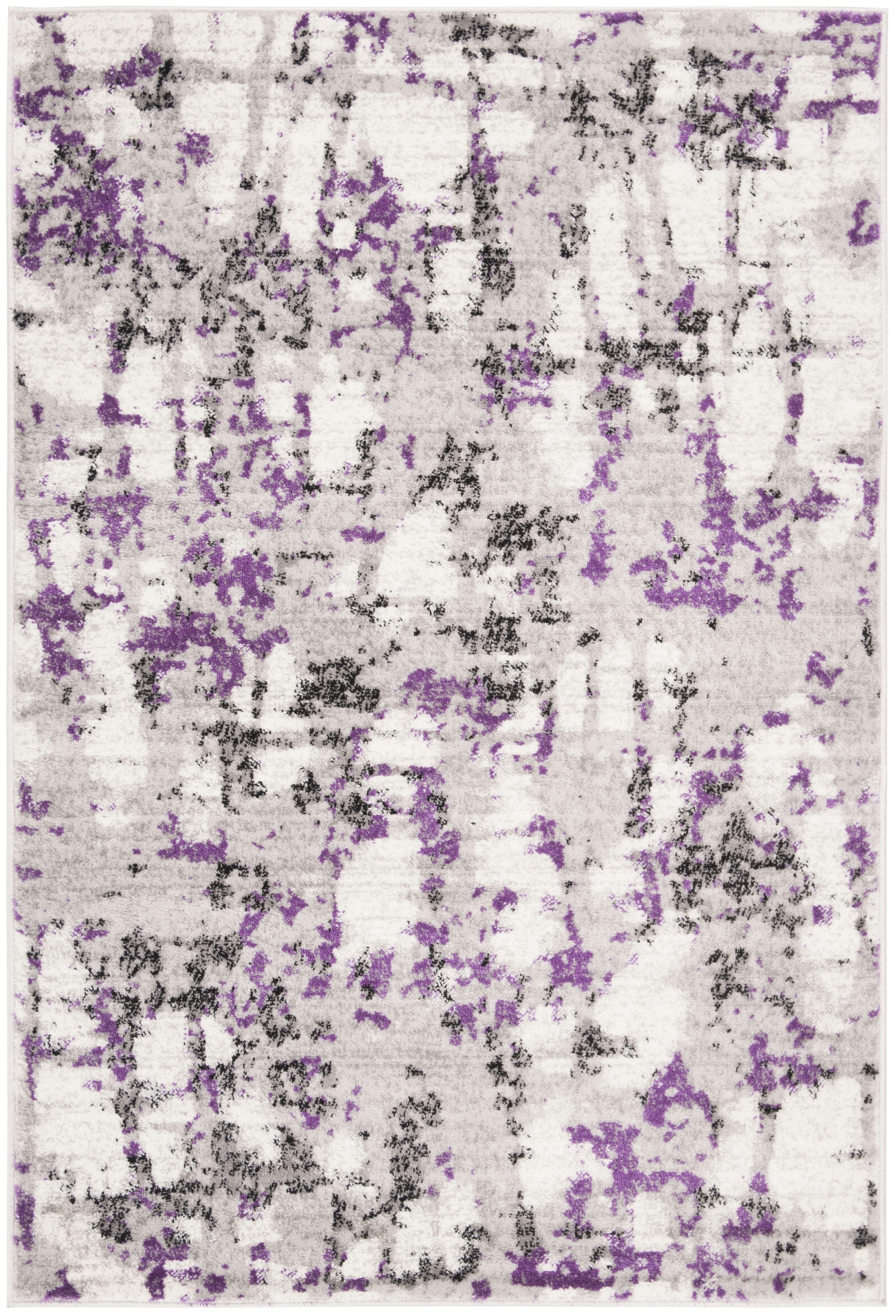 Skyler 4' x 6' Grey and Purple Abstract Synthetic Area Rug
