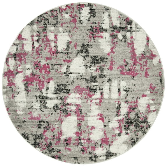 SAFAVIEH Skyler Langston Distressed Area Rug, Grey/Pink, 8' x 8' Round
