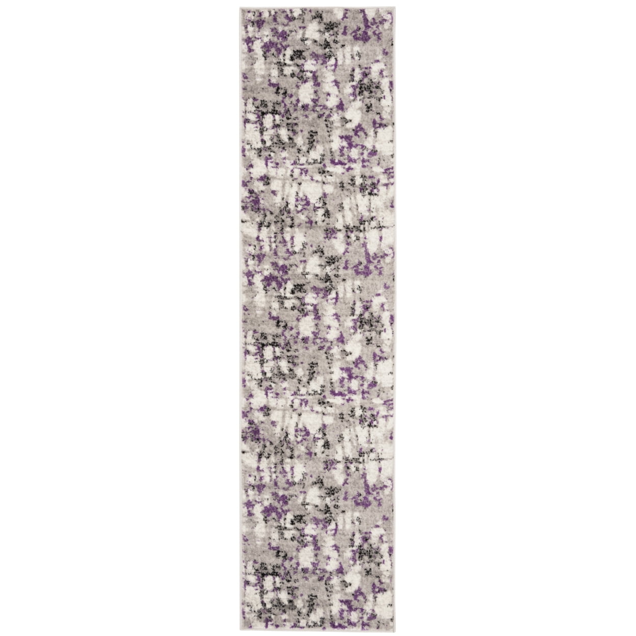 Modern Abstract Grey & Purple Synthetic Area Rug - 2' x 10'