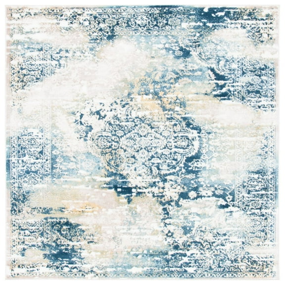 SAFAVIEH Skyler Luka Distressed Area Rug, Navy/Gold, 6'7" x 6'7" Square