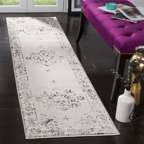 SAFAVIEH Skyler Nikeisha Floral Runner Rug, Grey/Ivory, 2' x 8'