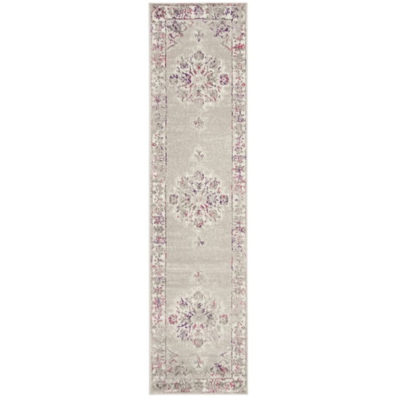 SAFAVIEH Skyler Nikeisha Floral Runner Rug, Grey/Pink, 2' x 12'