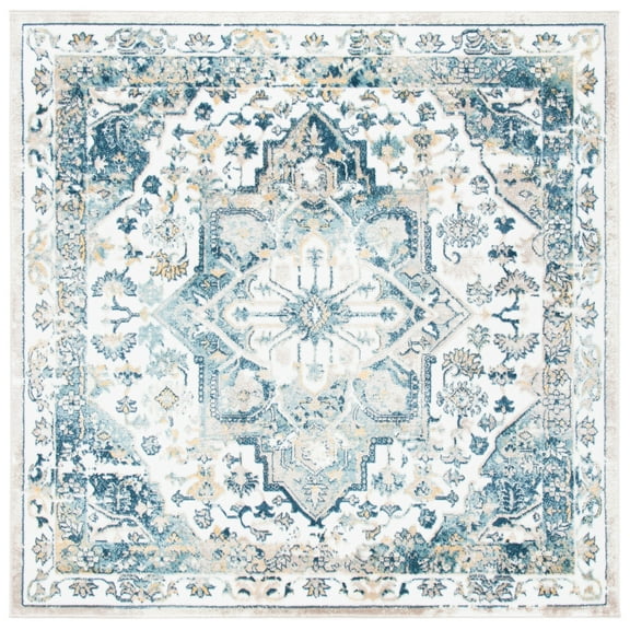 SAFAVIEH Skyler Ottoline Medallion Area Rug, Ivory/Navy, 6'7" x 6'7" Square