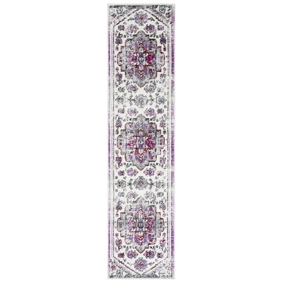SAFAVIEH Skyler Paylynn Medallion Runner Rug, Ivory/Purple, 2' x 8'