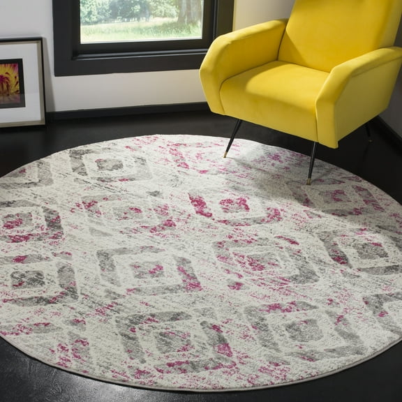 SAFAVIEH Skyler Salim Geometric Area Rug, Ivory/Pink, 6'7" x 6'7" Round
