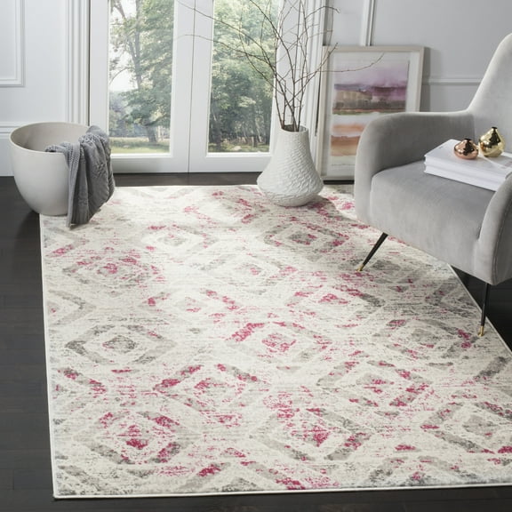 SAFAVIEH Skyler Salim Geometric Area Rug, Ivory/Pink, 9' x 12'