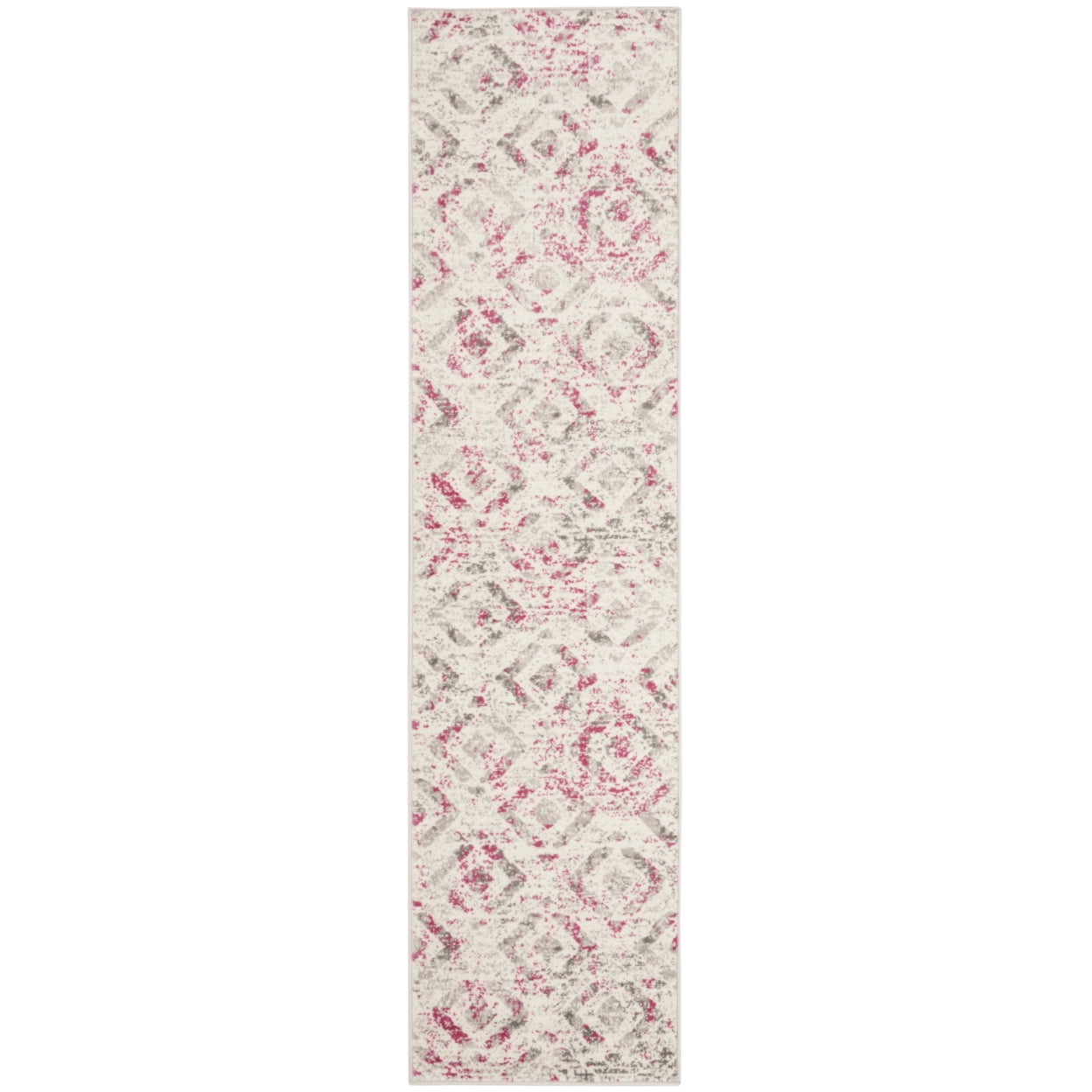 Ivory and Pink Synthetic Medallion Runner Rug, 2' x 8'