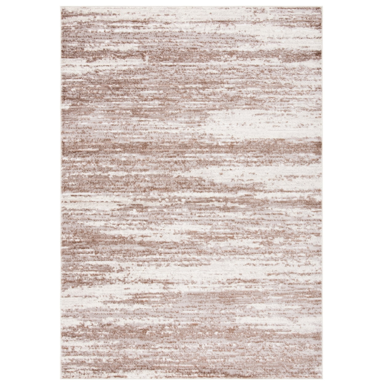 Skyler Brown and Ivory Abstract Synthetic Round Rug, 5'-5" x 7'-7"